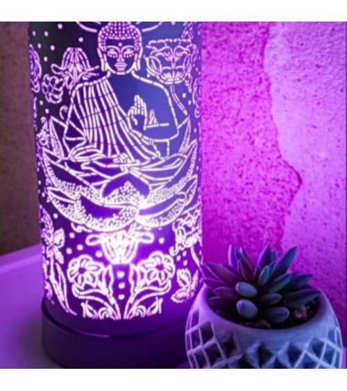 Lampe diffuseur de parfum motif Bouddha, ambiance zen et bien-être.