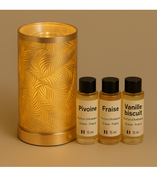 1 petite lampe diffuseur et 3 extraits de parfum de Grasse