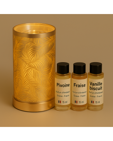 1 petite lampe diffuseur et 3 extraits de parfum de Grasse