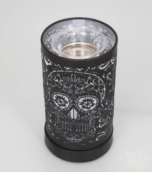 Lampe diffuseur de parfum motif Tête de mort, esprit rock et diffusion parfumée.