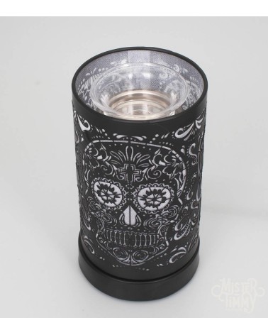 Lampe diffuseur de parfum motif Tête de mort, esprit rock et diffusion parfumée.