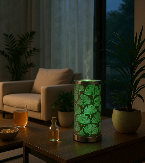 Lampe diffuseur de parfum motif Nénuphar, ambiance florale et relaxante.