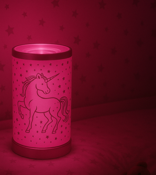 Lampe diffuseur de parfum motif Licorne, design féérique et diffusion parfumée.