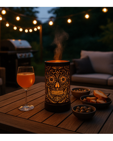 Lampe aromathérapie Tête de mort, design audacieux et senteur raffinée.