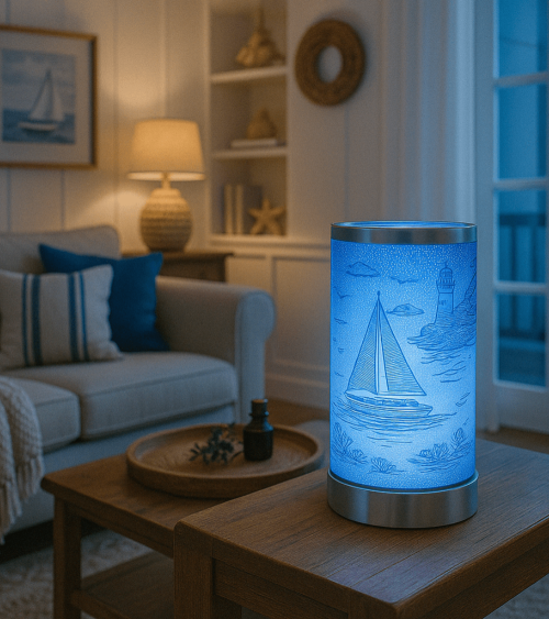 Lampe diffuseur de parfum motif Bateau, ambiance marine et diffusion parfumée.