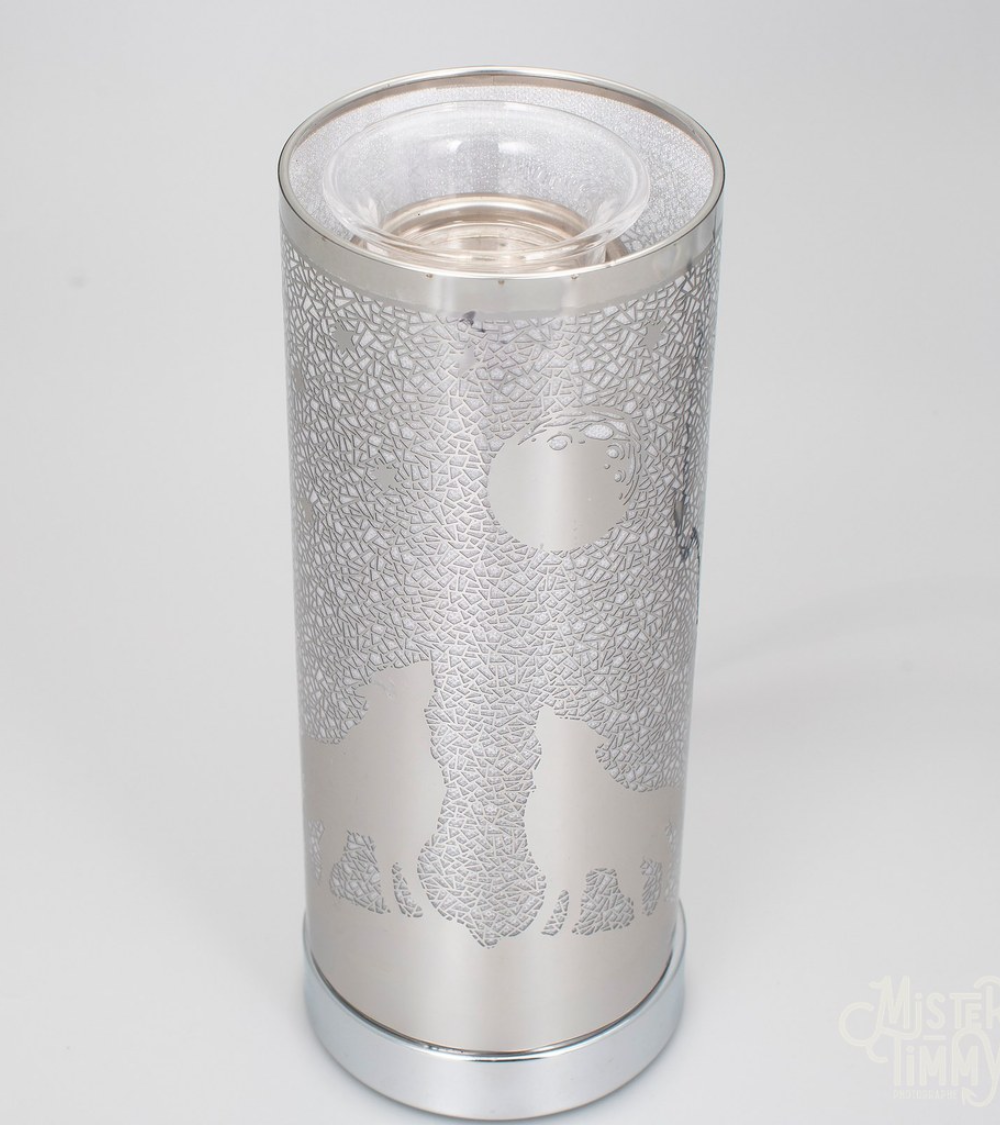 Lampe diffuseur de parfum motif Loups, décoration sauvage et parfumée.